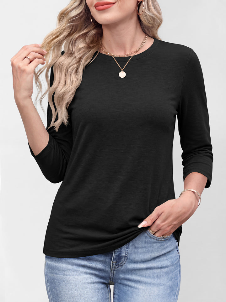 ANRABESS Womens 3/4 Sleeve Top，Wrinkle-Free Soft T-Shirts，Crew Neck Basic Tee，Casual Summer Spring Clothes ，Daily Work Travel