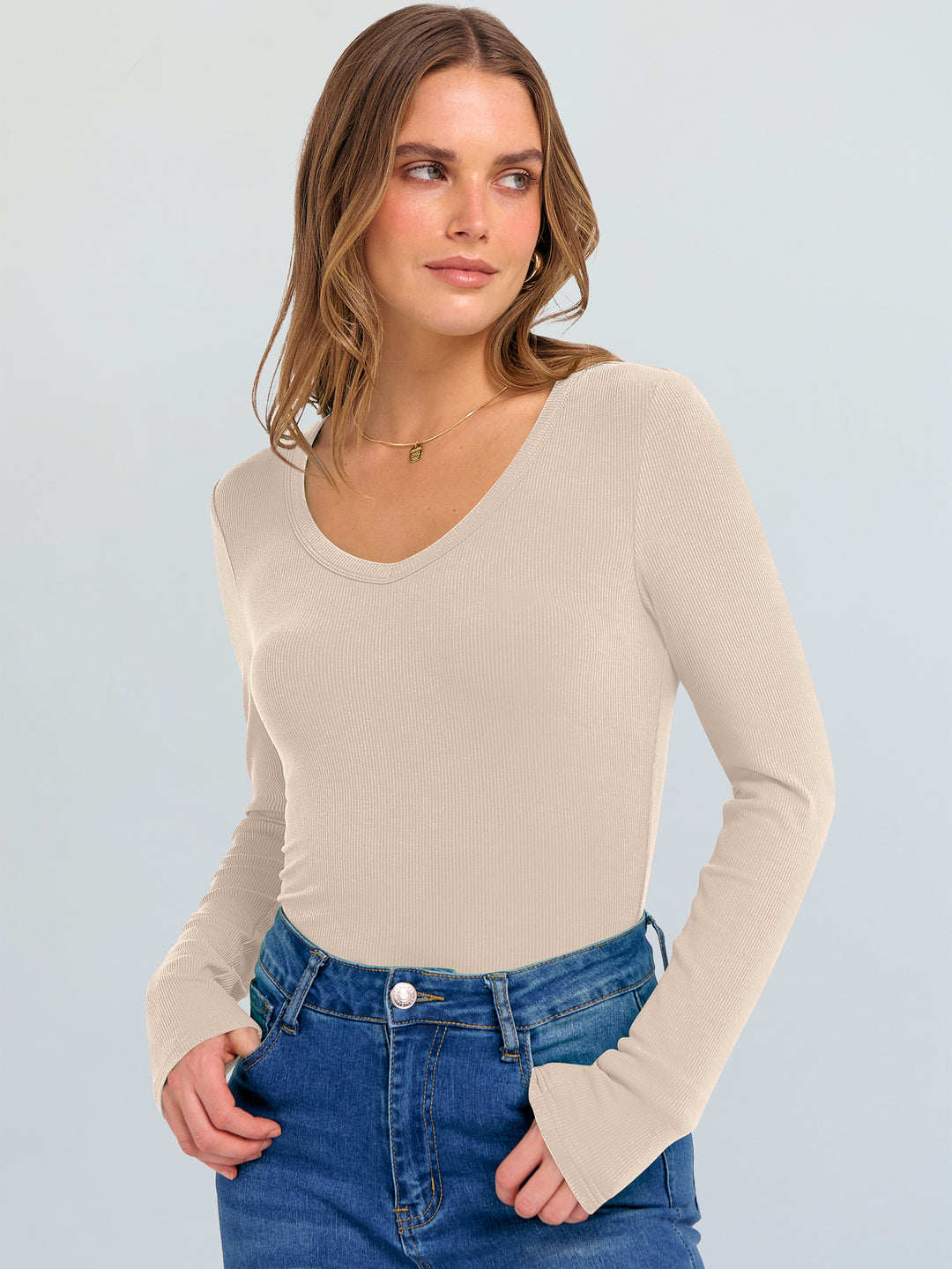 ANRABESS Long Sleeve Shirts for Women Soft Comfy Ribbed Knit Fitted T-Shirts Casual Trendy Y2K Basic Tops Fall Winter Underscrub Layering Clothes