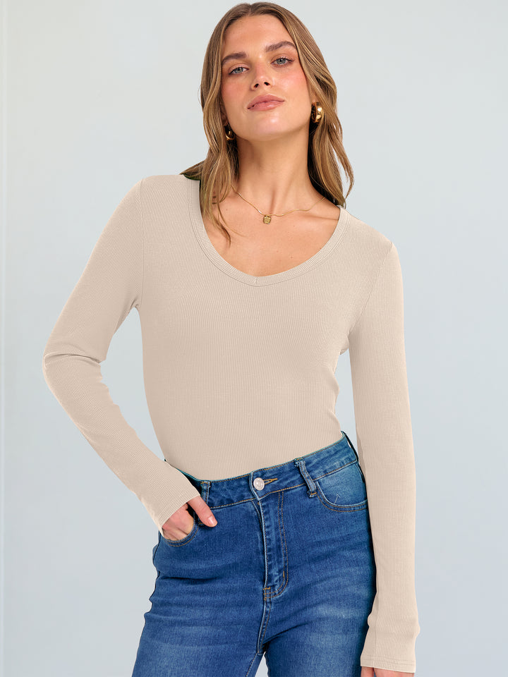 ANRABESS Long Sleeve Shirts for Women Soft Comfy Ribbed Knit Fitted T-Shirts Casual Trendy Y2K Basic Tops Fall Winter Underscrub Layering Clothes