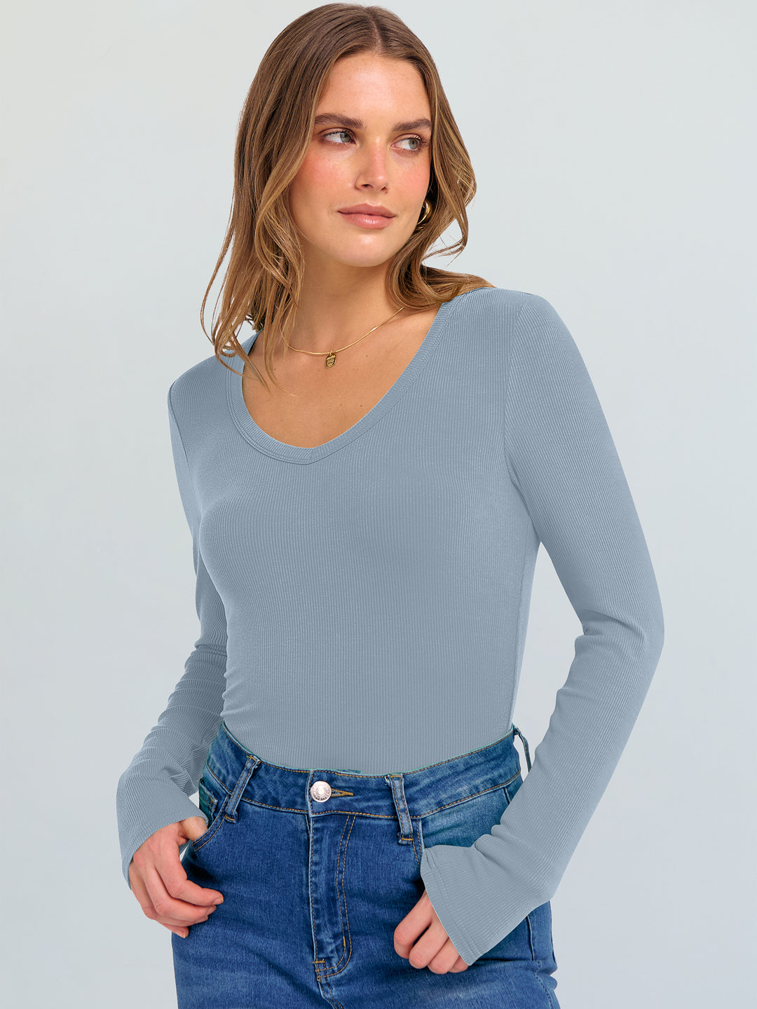 ANRABESS Long Sleeve Shirts for Women Soft Comfy Ribbed Knit Fitted T-Shirts Casual Trendy Y2K Basic Tops Fall Winter Underscrub Layering Clothes