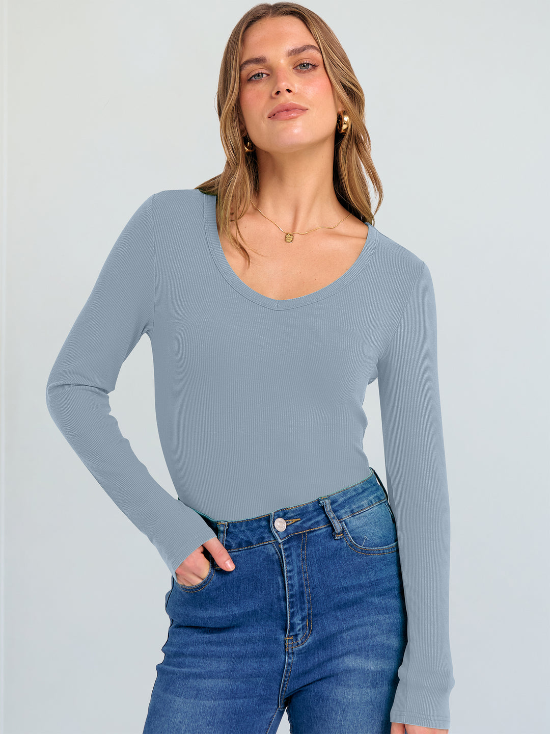 ANRABESS Long Sleeve Shirts for Women Soft Comfy Ribbed Knit Fitted T-Shirts Casual Trendy Y2K Basic Tops Fall Winter Underscrub Layering Clothes