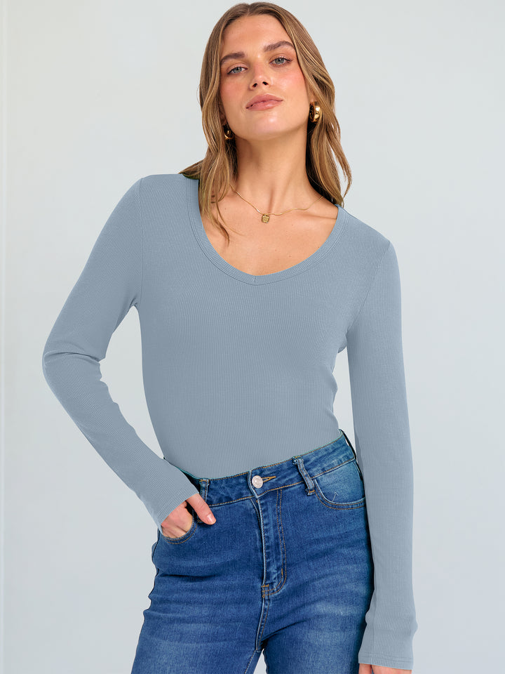 ANRABESS Long Sleeve Shirts for Women Soft Comfy Ribbed Knit Fitted T-Shirts Casual Trendy Y2K Basic Tops Fall Winter Underscrub Layering Clothes