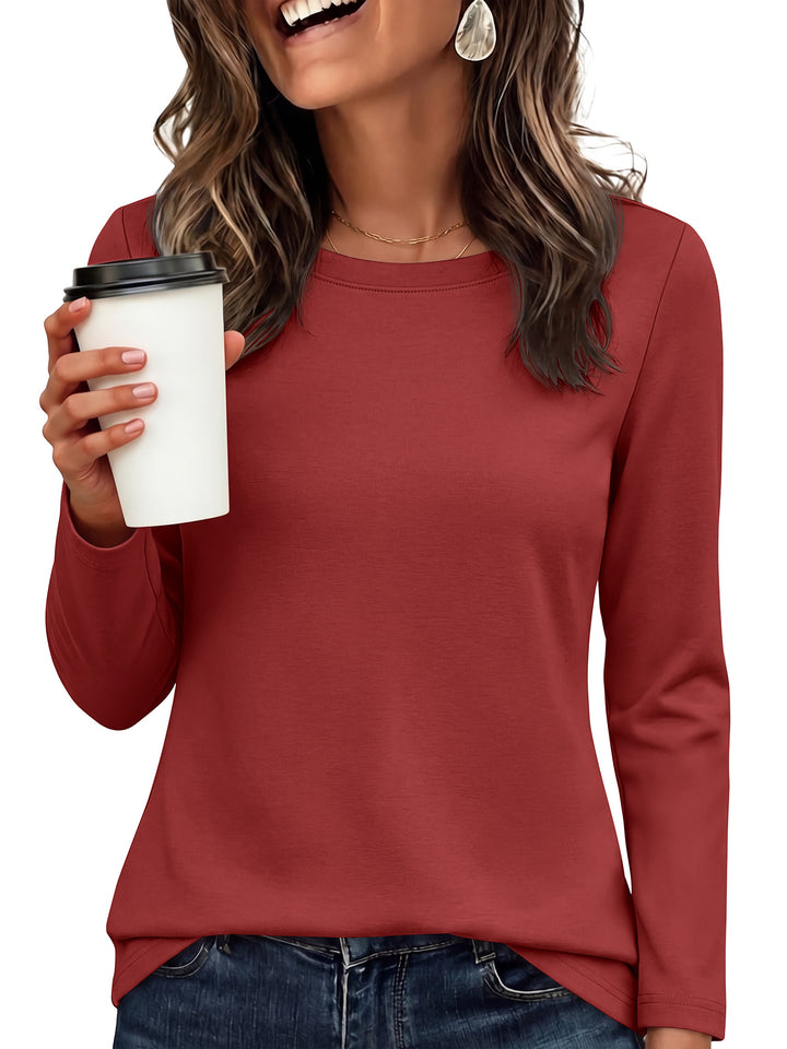 ANRABESS Long Sleeve Shirts for Women,Soft Stretchy Wrinkle-Free Tops,Casual Crew Neck T Shirt for Work Daily Fall