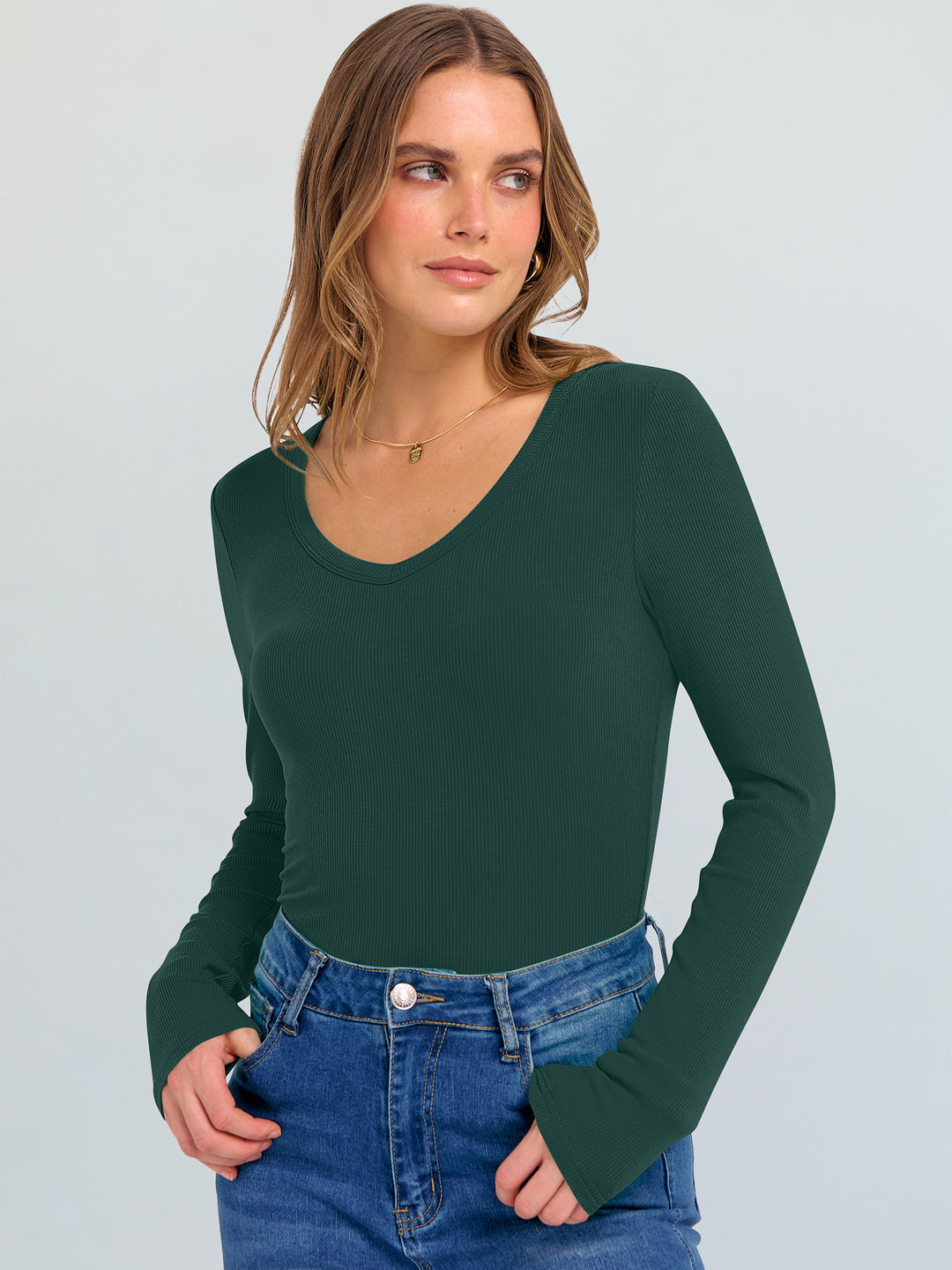 ANRABESS Long Sleeve Shirts for Women Soft Comfy Ribbed Knit Fitted T-Shirts Casual Trendy Y2K Basic Tops Fall Winter Underscrub Layering Clothes