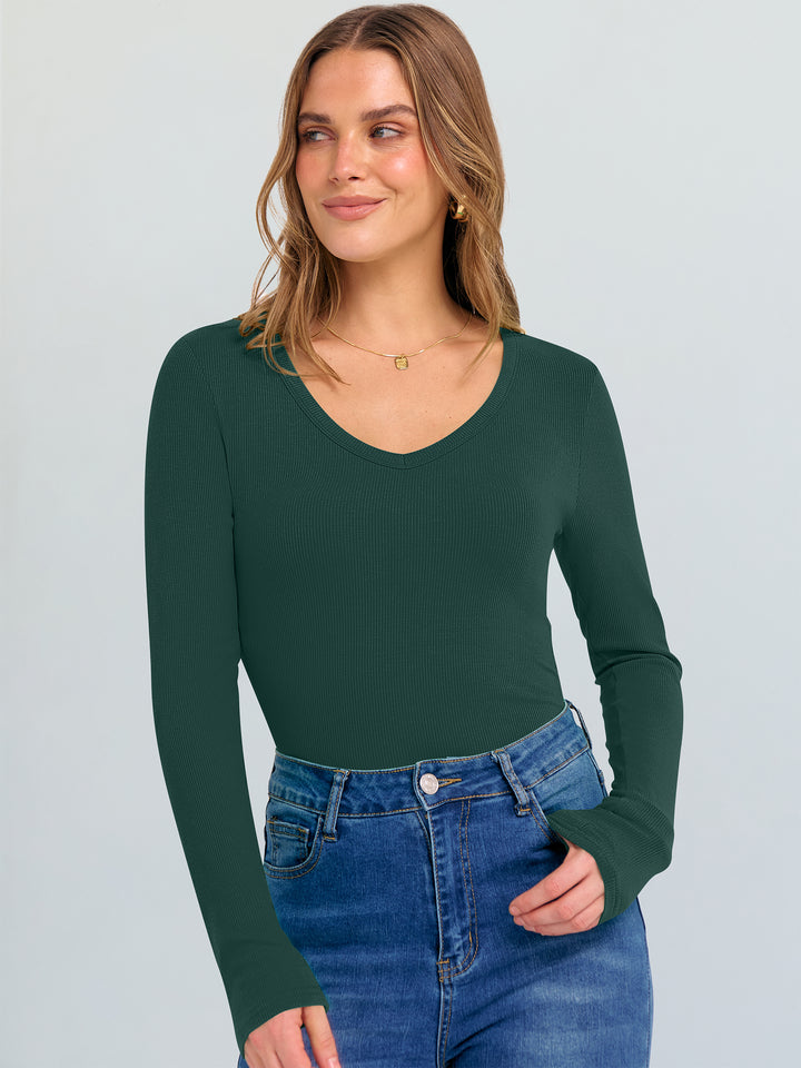 ANRABESS Long Sleeve Shirts for Women Soft Comfy Ribbed Knit Fitted T-Shirts Casual Trendy Y2K Basic Tops Fall Winter Underscrub Layering Clothes