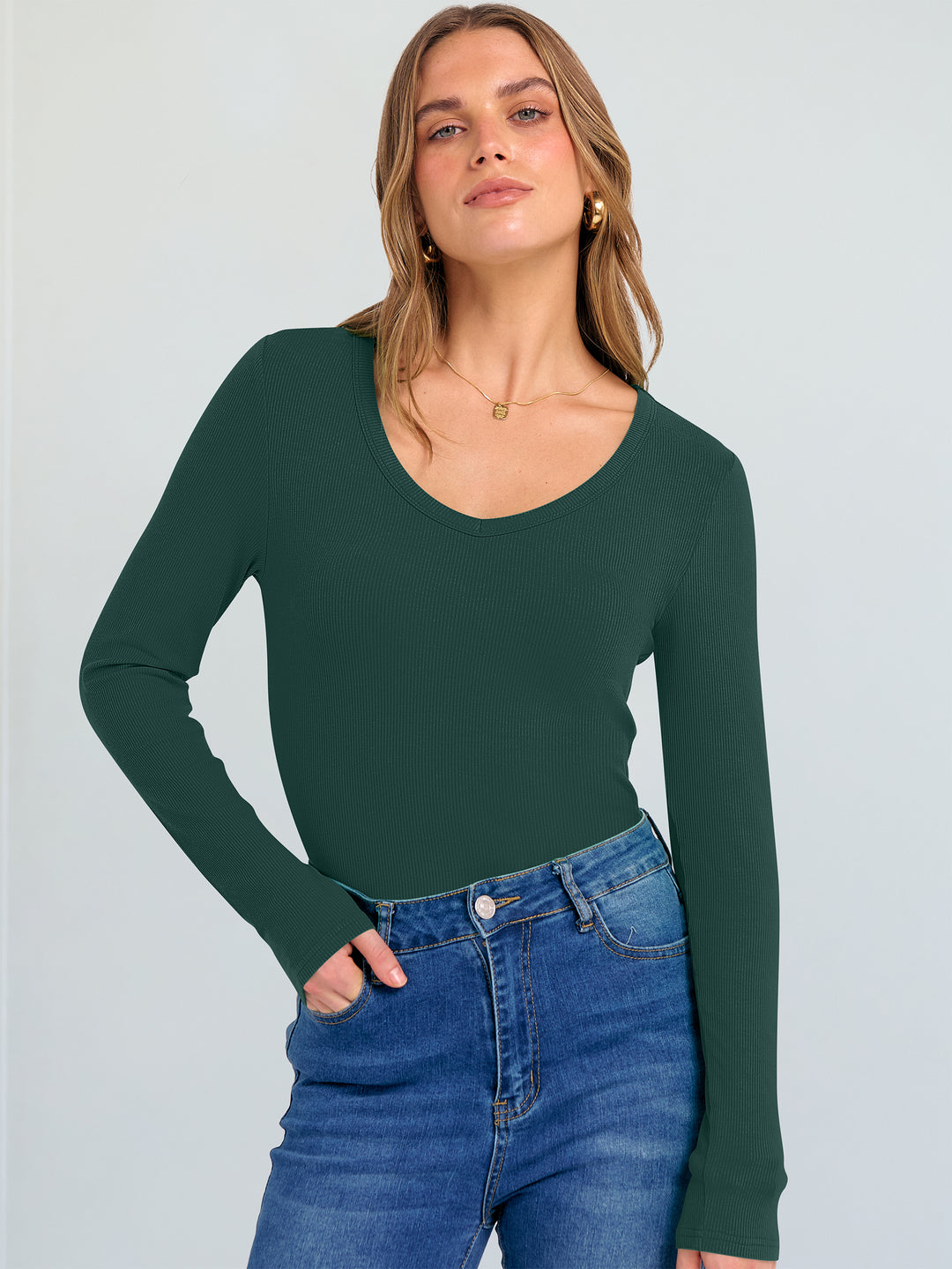 ANRABESS Long Sleeve Shirts for Women Soft Comfy Ribbed Knit Fitted T-Shirts Casual Trendy Y2K Basic Tops Fall Winter Underscrub Layering Clothes