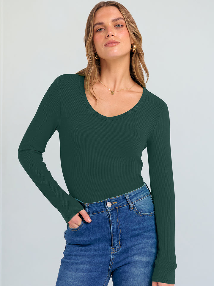ANRABESS Long Sleeve Shirts for Women Soft Comfy Ribbed Knit Fitted T-Shirts Casual Trendy Y2K Basic Tops Fall Winter Underscrub Layering Clothes