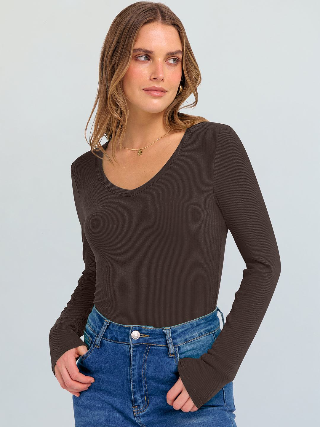 ANRABESS Long Sleeve Shirts for Women Soft Comfy Ribbed Knit Fitted T-Shirts Casual Trendy Y2K Basic Tops Fall Winter Underscrub Layering Clothes