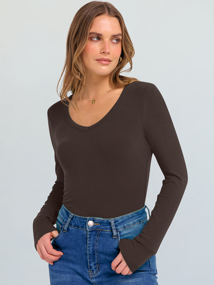 ANRABESS Long Sleeve Shirts for Women Soft Comfy Ribbed Knit Fitted T-Shirts Casual Trendy Y2K Basic Tops Fall Winter Underscrub Layering Clothes