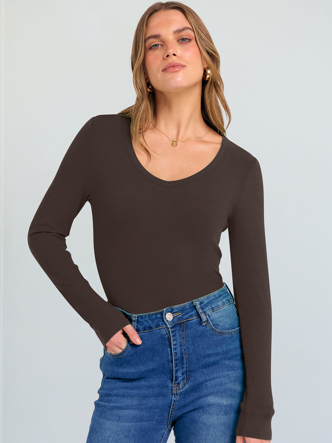 ANRABESS Long Sleeve Shirts for Women Soft Comfy Ribbed Knit Fitted T-Shirts Casual Trendy Y2K Basic Tops Fall Winter Underscrub Layering Clothes