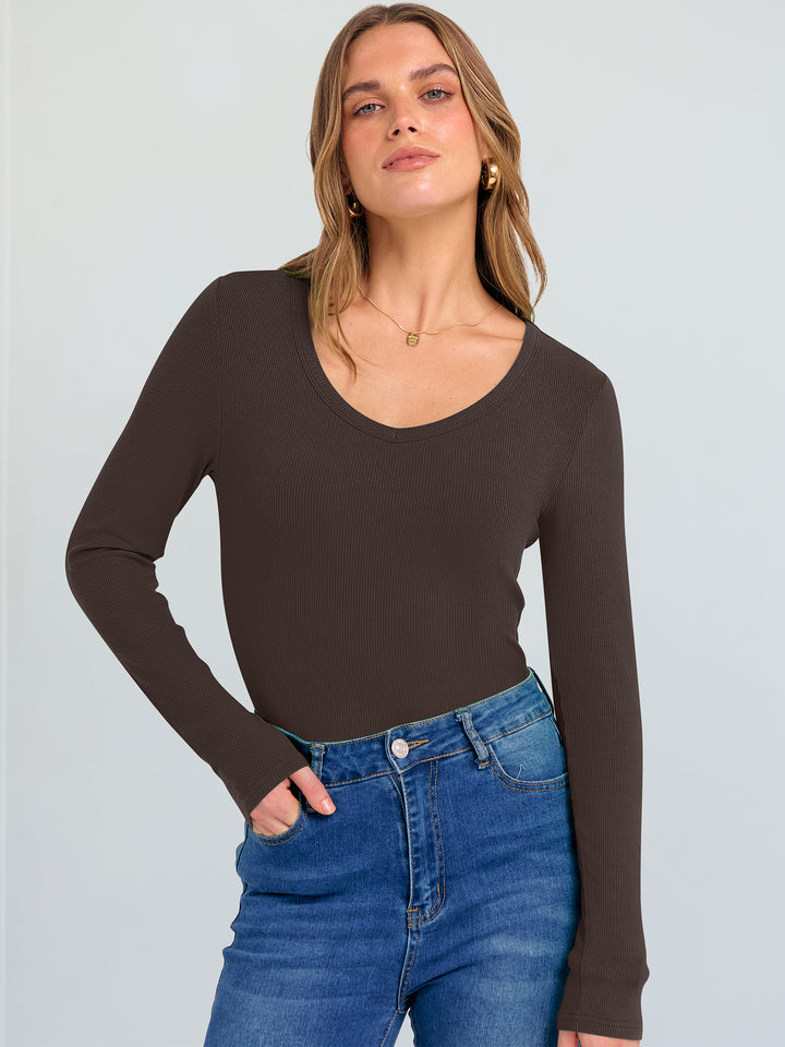 ANRABESS Long Sleeve Shirts for Women Soft Comfy Ribbed Knit Fitted T-Shirts Casual Trendy Y2K Basic Tops Fall Winter Underscrub Layering Clothes