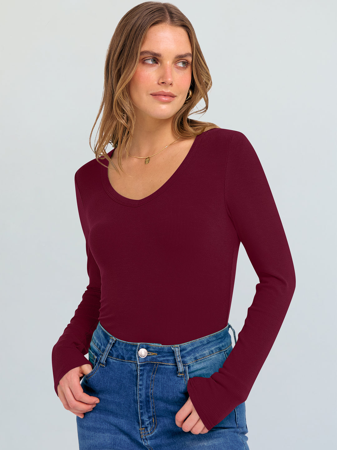 ANRABESS Long Sleeve Shirts for Women Soft Comfy Ribbed Knit Fitted T-Shirts Casual Trendy Y2K Basic Tops Fall Winter Underscrub Layering Clothes