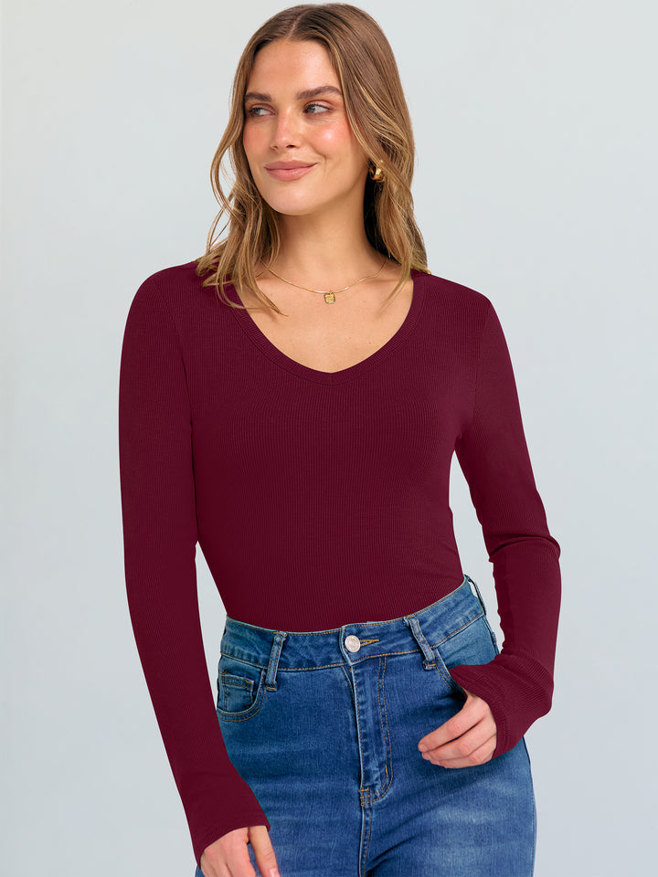 ANRABESS Long Sleeve Shirts for Women Soft Comfy Ribbed Knit Fitted T-Shirts Casual Trendy Y2K Basic Tops Fall Winter Underscrub Layering Clothes