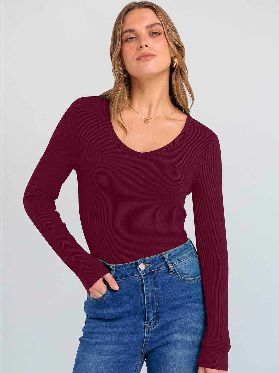 ANRABESS Long Sleeve Shirts for Women Soft Comfy Ribbed Knit Fitted T-Shirts Casual Trendy Y2K Basic Tops Fall Winter Underscrub Layering Clothes
