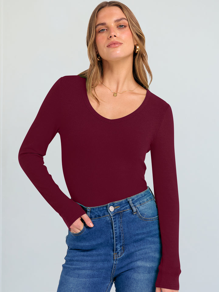 ANRABESS Long Sleeve Shirts for Women Soft Comfy Ribbed Knit Fitted T-Shirts Casual Trendy Y2K Basic Tops Fall Winter Underscrub Layering Clothes