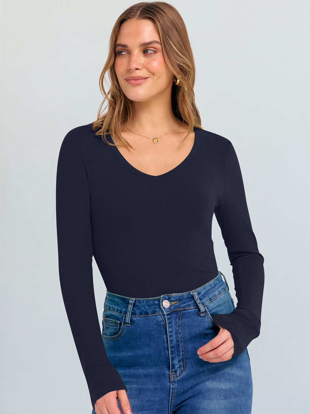 ANRABESS Long Sleeve Shirts for Women Soft Comfy Ribbed Knit Fitted T-Shirts Casual Trendy Y2K Basic Tops Fall Winter Underscrub Layering Clothes