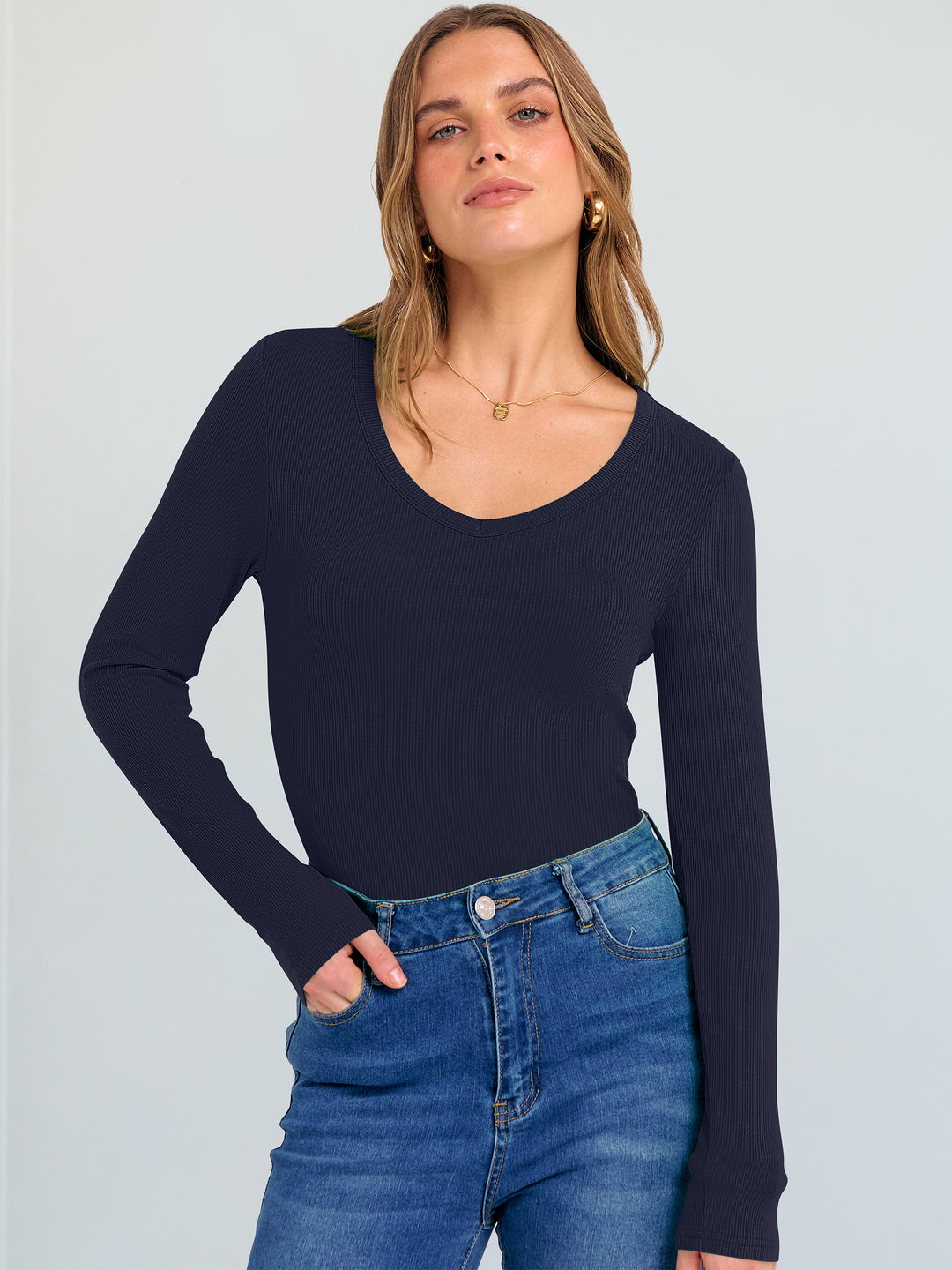ANRABESS Long Sleeve Shirts for Women Soft Comfy Ribbed Knit Fitted T-Shirts Casual Trendy Y2K Basic Tops Fall Winter Underscrub Layering Clothes