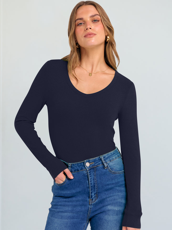 ANRABESS Long Sleeve Shirts for Women Soft Comfy Ribbed Knit Fitted T-Shirts Casual Trendy Y2K Basic Tops Fall Winter Underscrub Layering Clothes