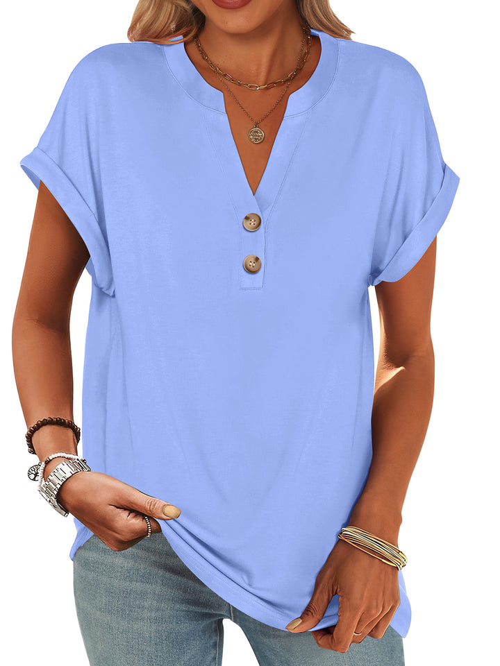ANRABESS Womens Short Sleeve Henley Tops V Neck Dressy Casual Blouses Summer Trendy Tee Shirts 2026 Vacation Fashion Clothes