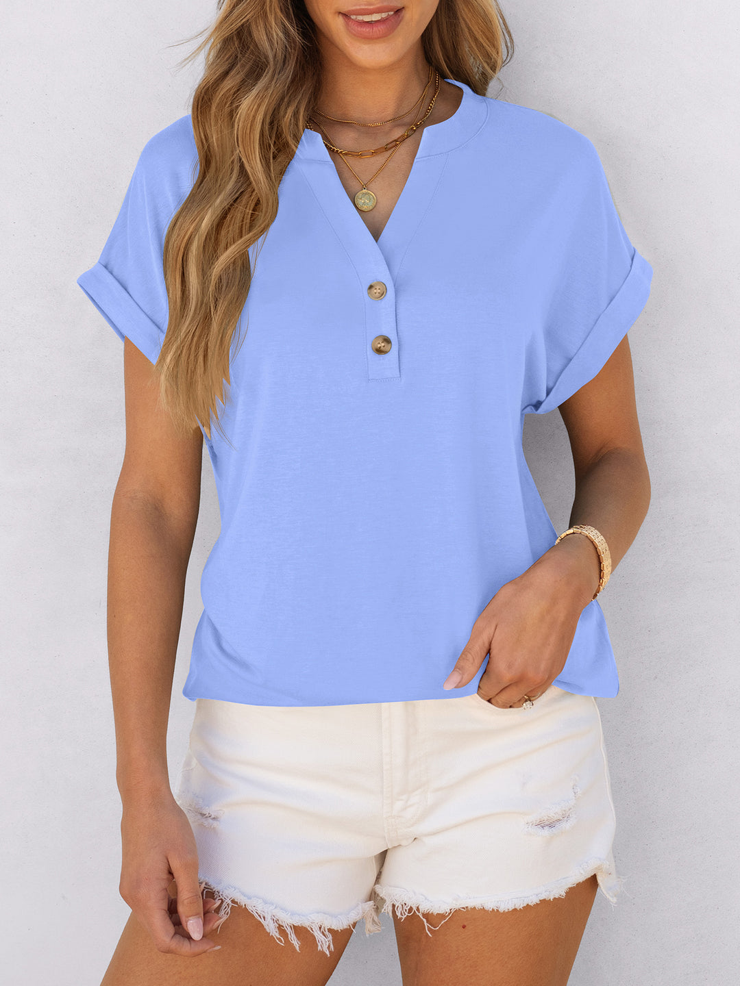 ANRABESS Womens Short Sleeve Henley Tops V Neck Dressy Casual Blouses Summer Trendy Tee Shirts 2026 Vacation Fashion Clothes