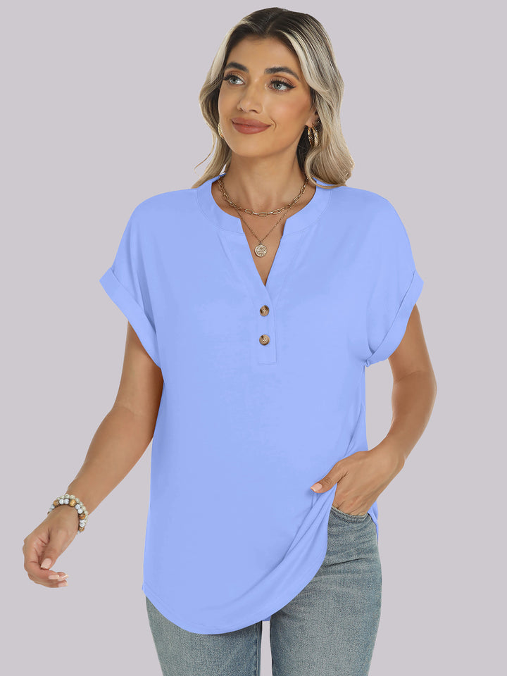 ANRABESS Womens Short Sleeve Henley Tops V Neck Dressy Casual Blouses Summer Trendy Tee Shirts 2026 Vacation Fashion Clothes