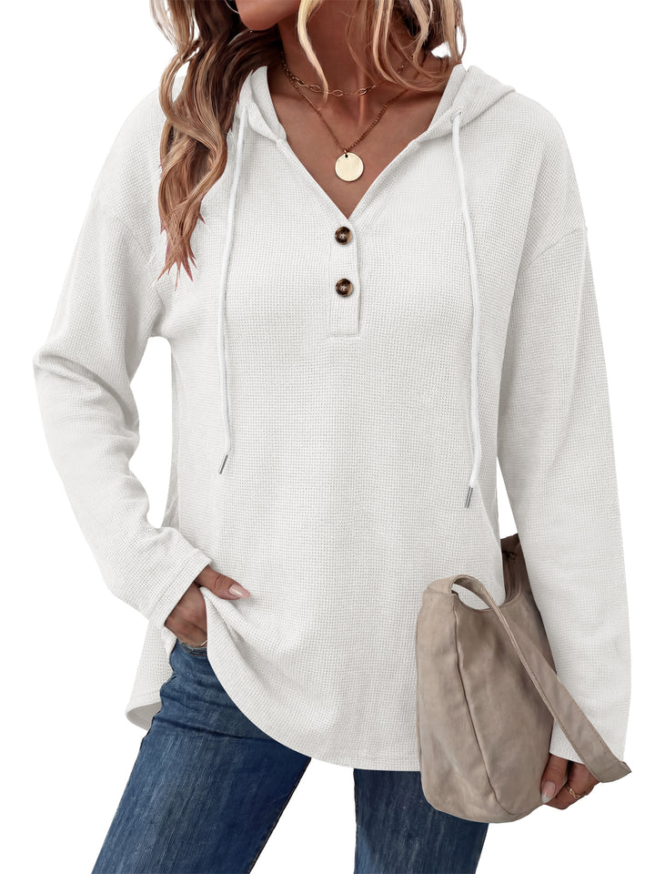 ANRABESS Waffle Knit Hoodies for Women, Comfy Drawstring Loose Fit, Long Sleeve Sweatshirt Tops for Casual Daily Wear, Work