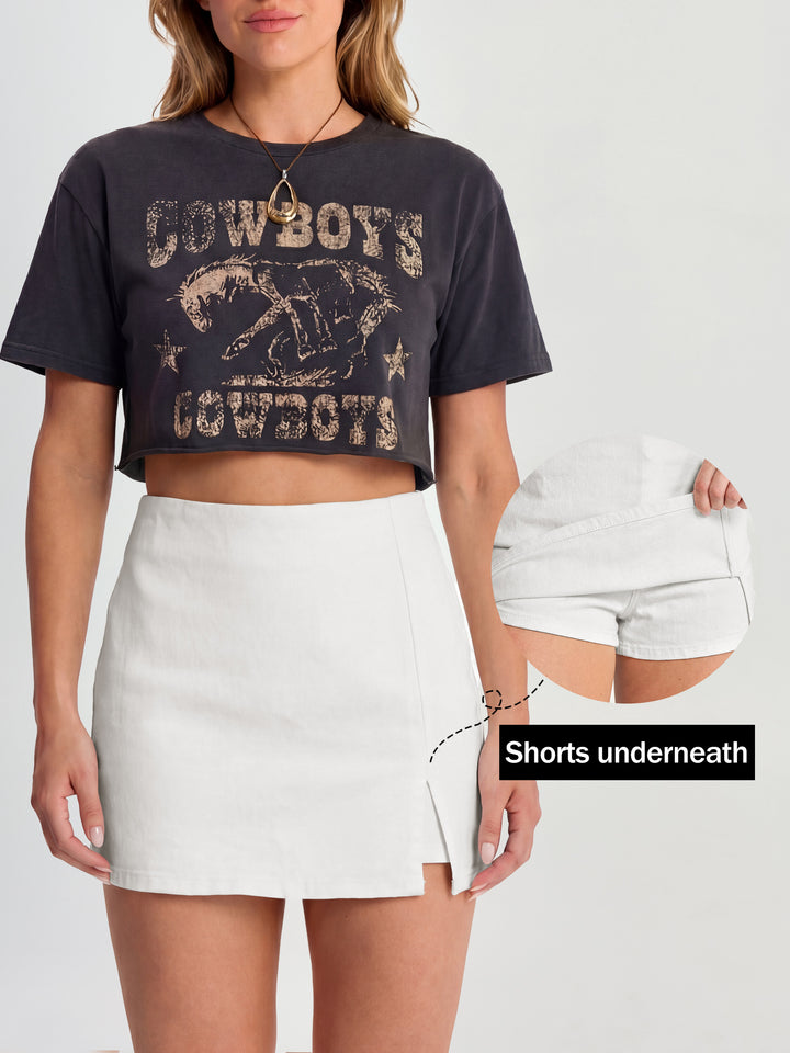 ANRABESS Jean Skorts for Women High Waisted Side Slit Summer Casual Mini Skirts Y2K Trendy Stretch Denim Shorts
