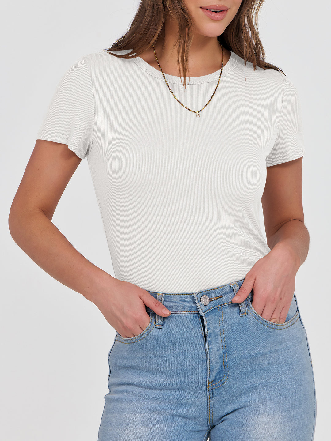 ANRABESS Womens Short Sleeve Tops Crewneck Ribbed Knit Slim Fit Basic Tee Casual Summer Fitted T Shirt
