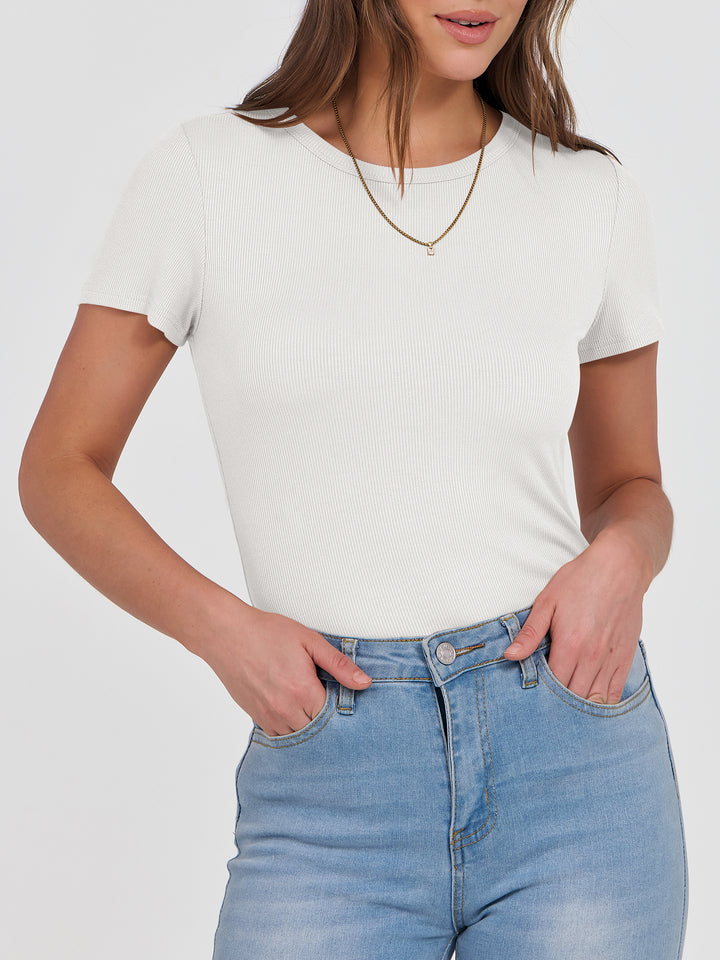 ANRABESS Womens Short Sleeve Tops Crewneck Ribbed Knit Slim Fit Basic Tee Casual Summer Fitted T Shirt