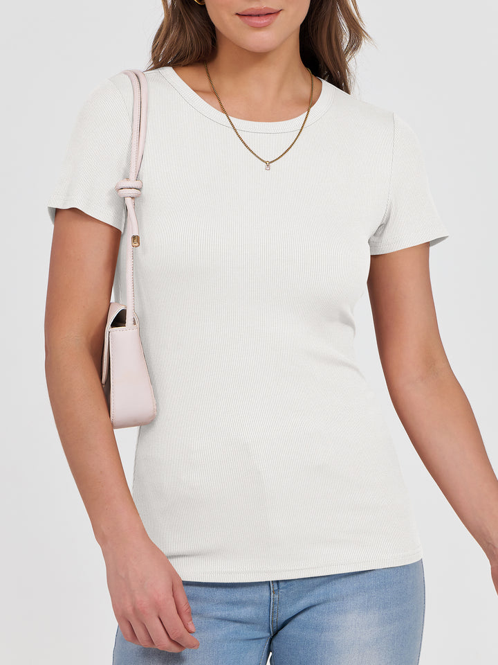 ANRABESS Womens Short Sleeve Tops Crewneck Ribbed Knit Slim Fit Basic Tee Casual Summer Fitted T Shirt