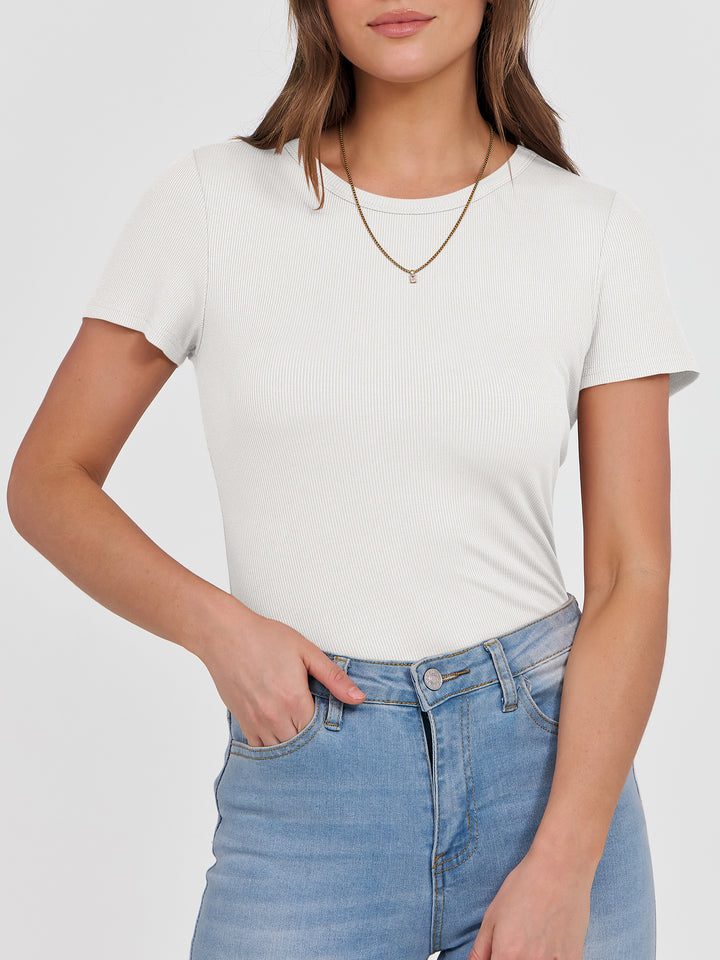 ANRABESS Womens Short Sleeve Tops Crewneck Ribbed Knit Slim Fit Basic Tee Casual Summer Fitted T Shirt