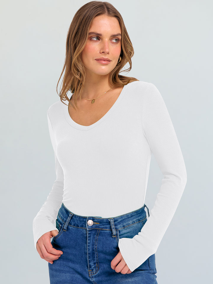 ANRABESS Long Sleeve Shirts for Women Soft Comfy Ribbed Knit Fitted T-Shirts Casual Trendy Y2K Basic Tops Fall Winter Underscrub Layering Clothes
