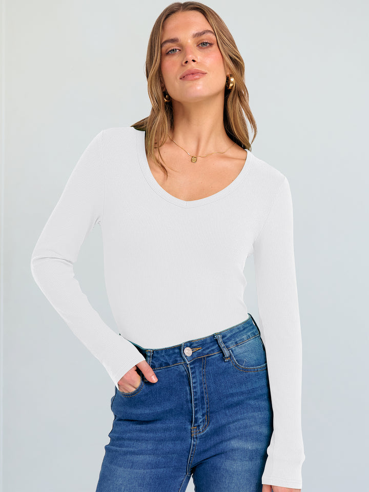 ANRABESS Long Sleeve Shirts for Women Soft Comfy Ribbed Knit Fitted T-Shirts Casual Trendy Y2K Basic Tops Fall Winter Underscrub Layering Clothes