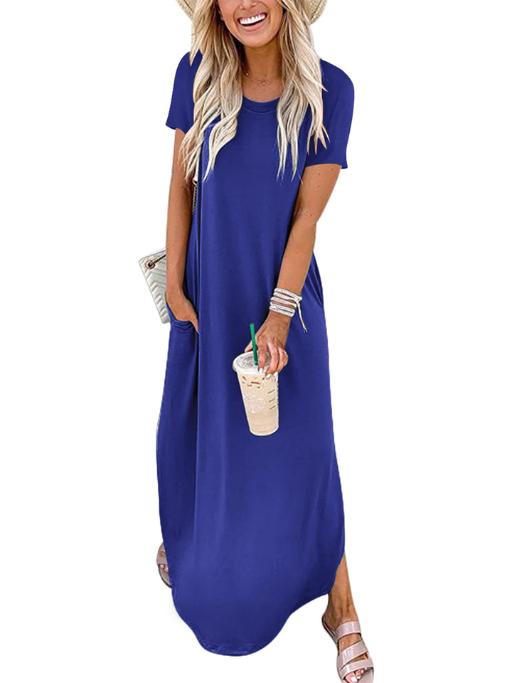 ANRABESS Womens Summer Dress Short Sleeve Maxi T Shirt Dress Loose Casual Beach Sundress with Pockets Side Slit