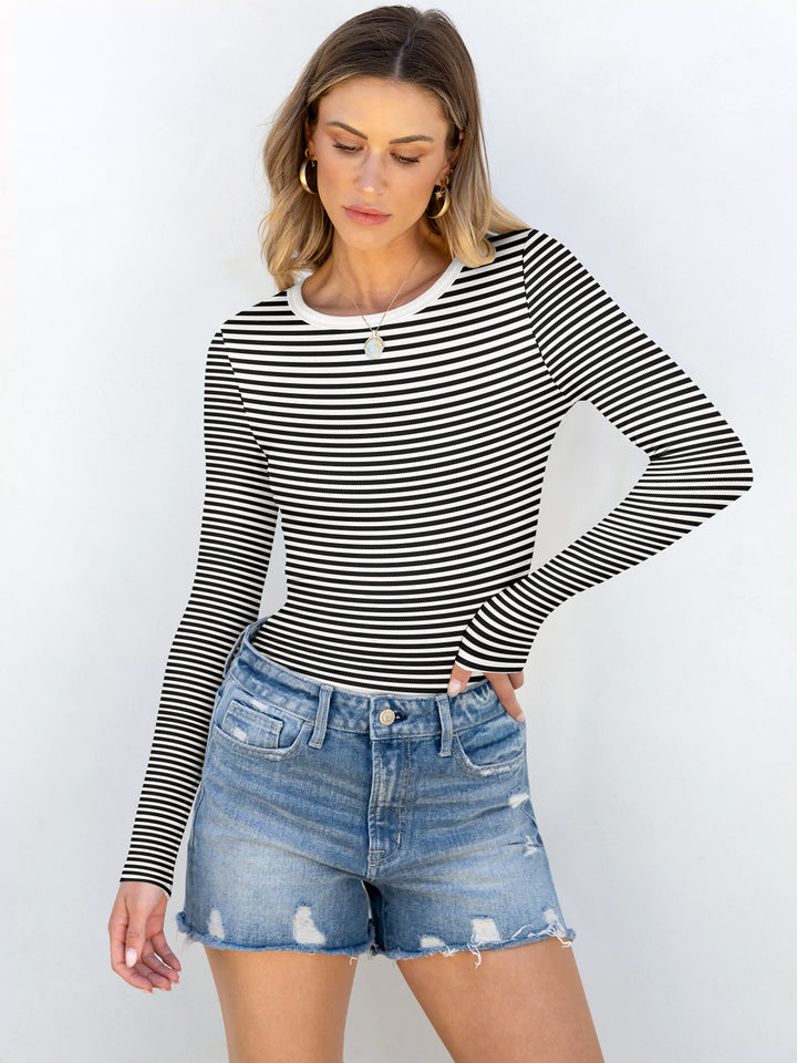 ANRABESS Long Sleeve Shirts for Women Ribbed Knit Slim Fit Basic Tops Crewneck Tees Spring Fall Casual Underscrubs Layer Clothes