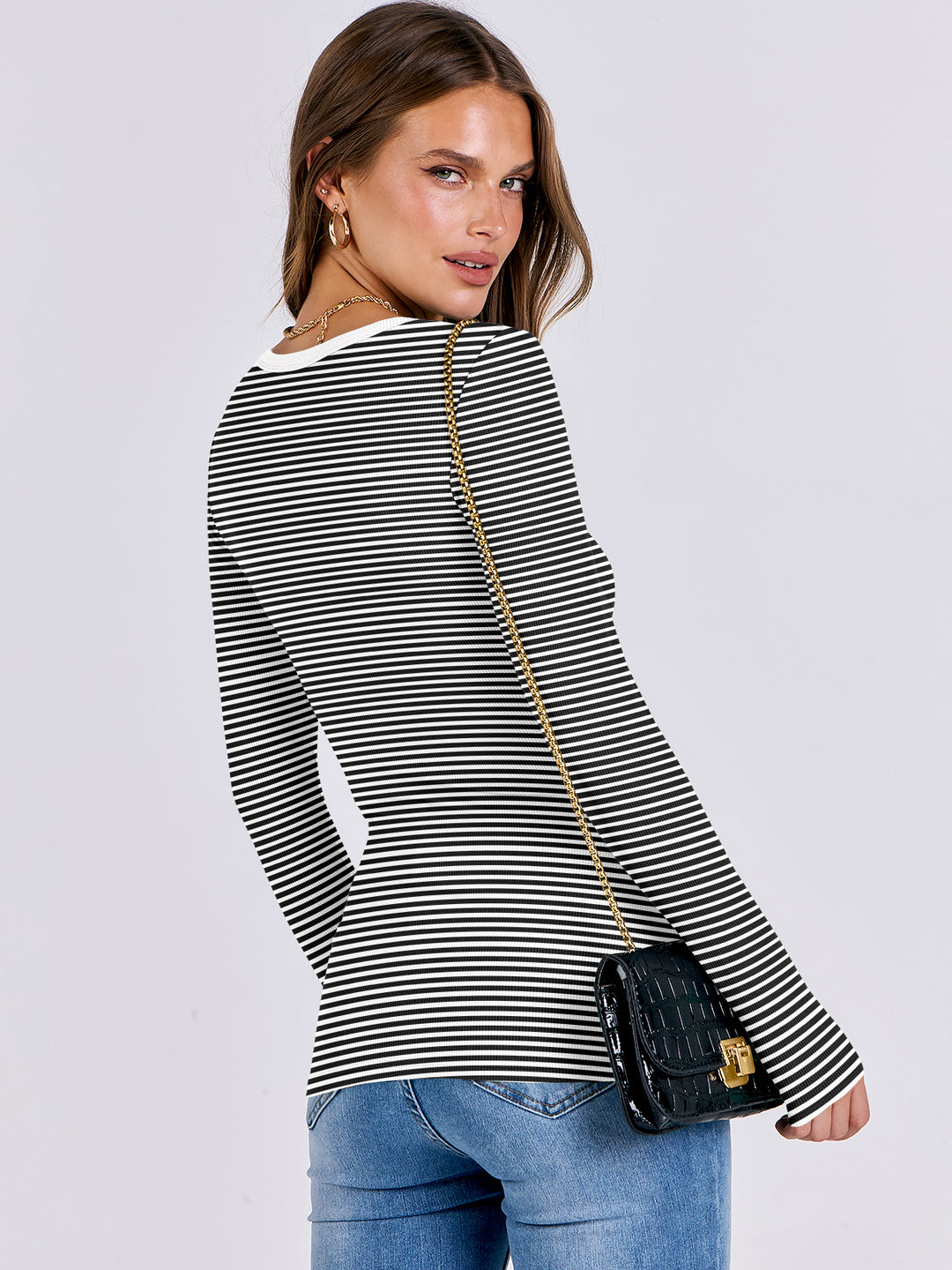 ANRABESS Long Sleeve Shirts for Women Ribbed Knit Slim Fit Basic Tops Crewneck Tees Spring Fall Casual Underscrubs Layer Clothes