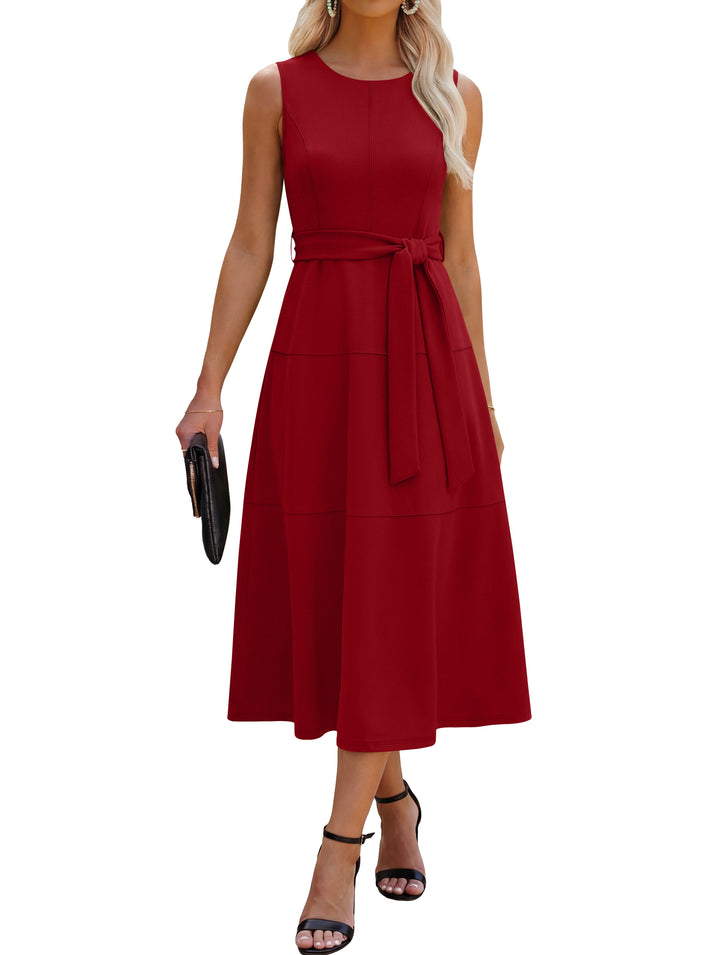 ANRABESS Women Formal Midi Dress Sleeveless Elegant Business Casual 2026 Summer Cocktail Party Night Out Dresses with Belt