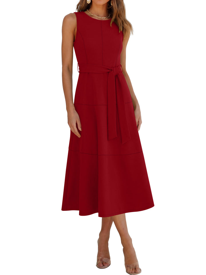 ANRABESS Women Formal Midi Dress Sleeveless Elegant Business Casual 2026 Summer Cocktail Party Night Out Dresses with Belt