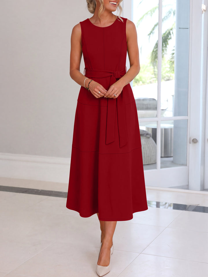 ANRABESS Women Formal Midi Dress Sleeveless Elegant Business Casual 2026 Summer Cocktail Party Night Out Dresses with Belt