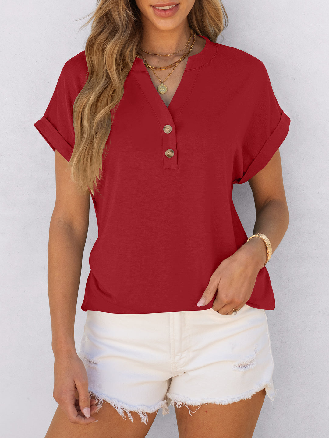 ANRABESS Womens Short Sleeve Henley Tops V Neck Dressy Casual Blouses Summer Trendy Tee Shirts 2026 Vacation Fashion Clothes