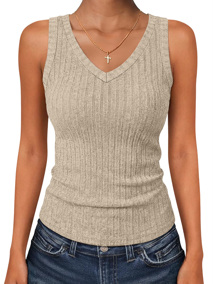 ANRABESS Women’s V Neck Tank Tops, Soft Comfy Ribbed Knit, Slim Fitted Going Out Shirts, Summer Outfits for Travel Work Daily