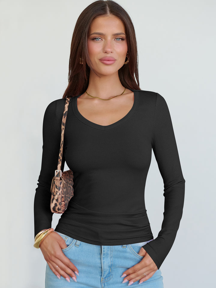 ANRABESS Long Sleeve Shirts for Women Soft Comfy Ribbed Knit Fitted T-Shirts Casual Trendy Y2K Basic Tops Fall Winter Underscrub Layering Clothes