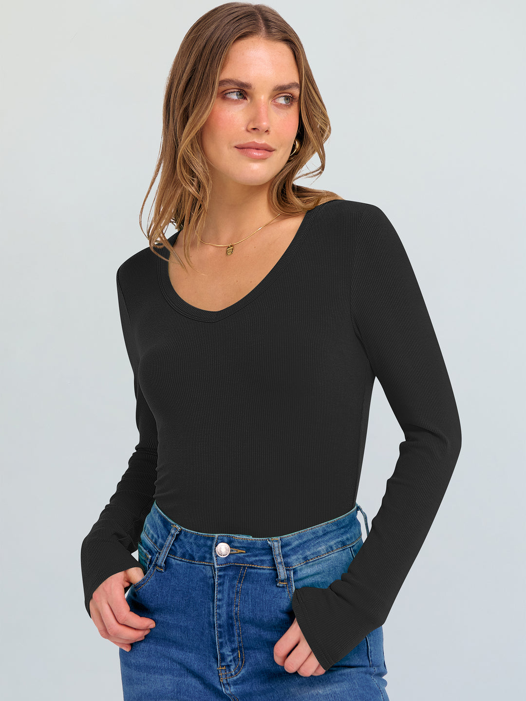 ANRABESS Long Sleeve Shirts for Women Soft Comfy Ribbed Knit Fitted T-Shirts Casual Trendy Y2K Basic Tops Fall Winter Underscrub Layering Clothes