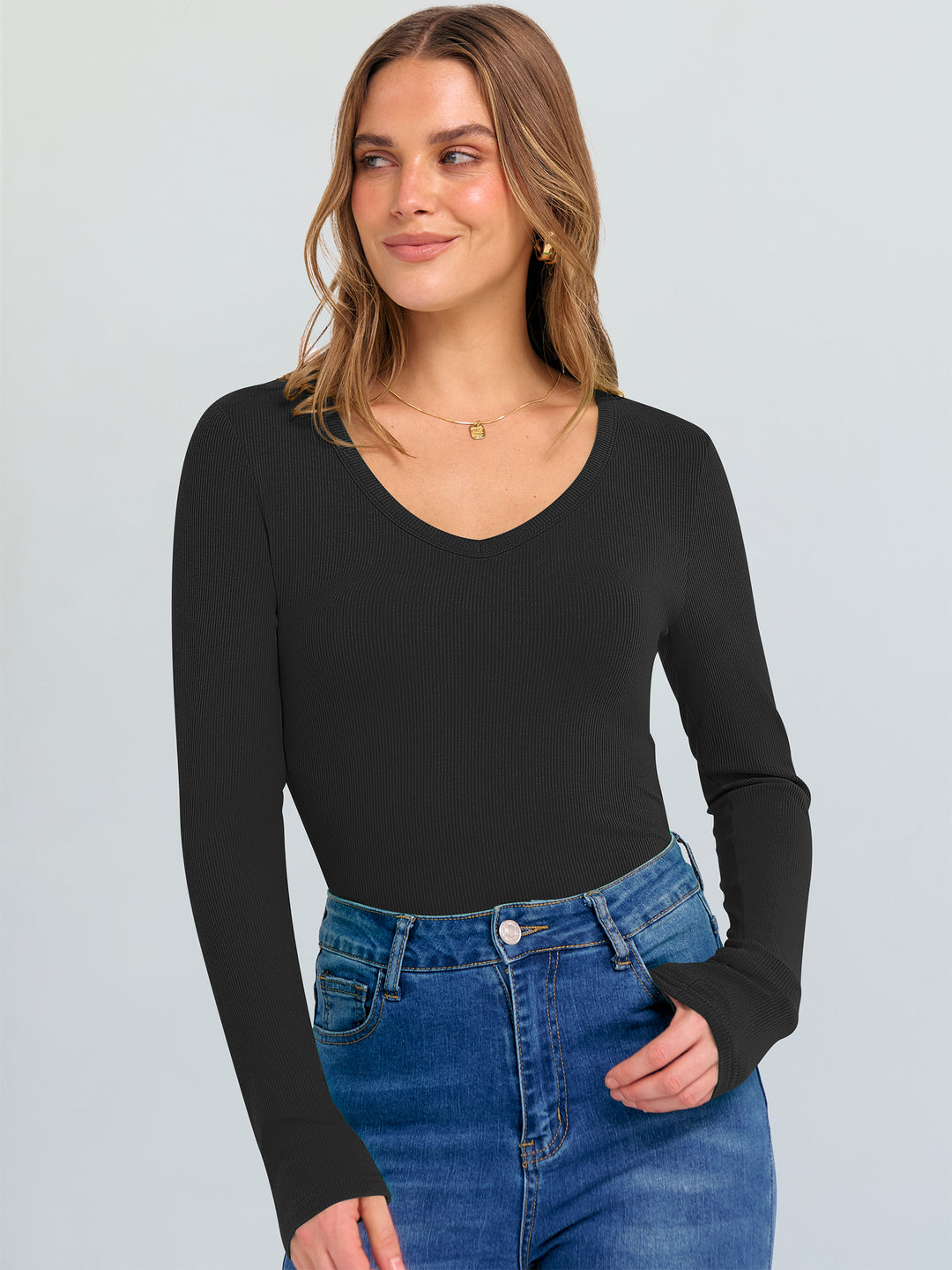 ANRABESS Long Sleeve Shirts for Women Soft Comfy Ribbed Knit Fitted T-Shirts Casual Trendy Y2K Basic Tops Fall Winter Underscrub Layering Clothes