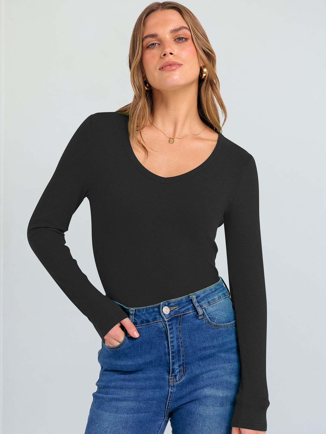 ANRABESS Long Sleeve Shirts for Women Soft Comfy Ribbed Knit Fitted T-Shirts Casual Trendy Y2K Basic Tops Fall Winter Underscrub Layering Clothes