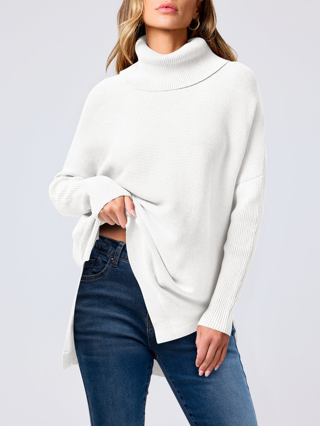 ANRABESS Batwing Sleeve Turtleneck Loose Tunic Pullover