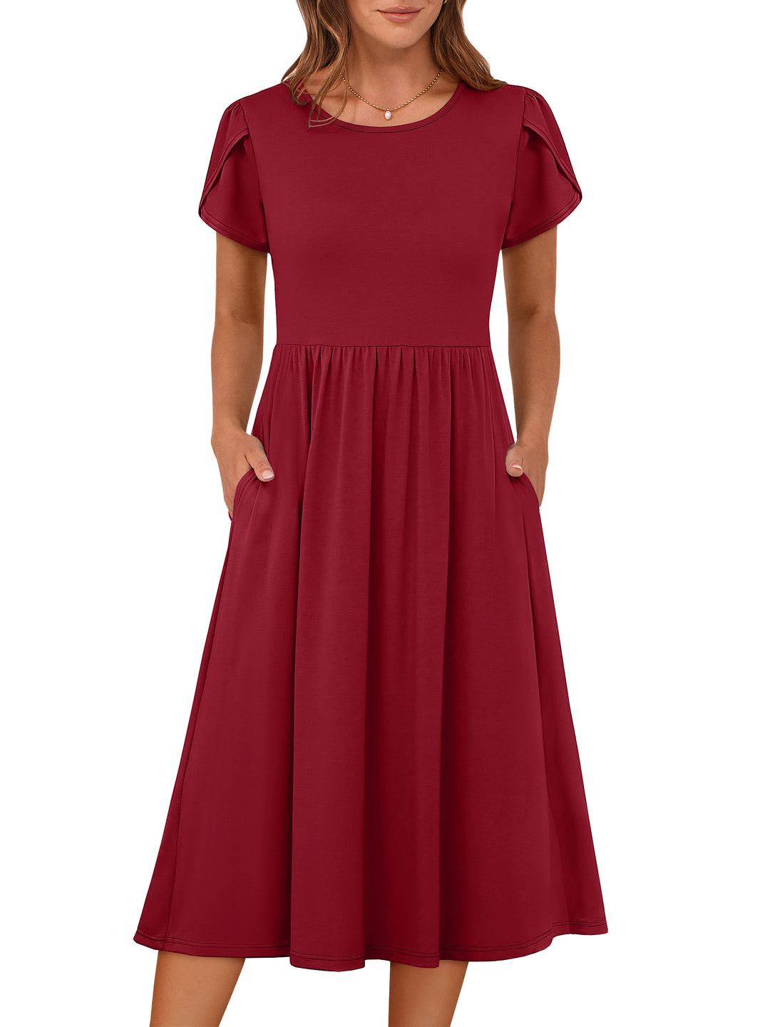 ANRABESS Summer Short Sleeve A-Line Midi Dresses for Women Flowy Casual T Shirt Dresses Beach Floral Sundress with Pockets