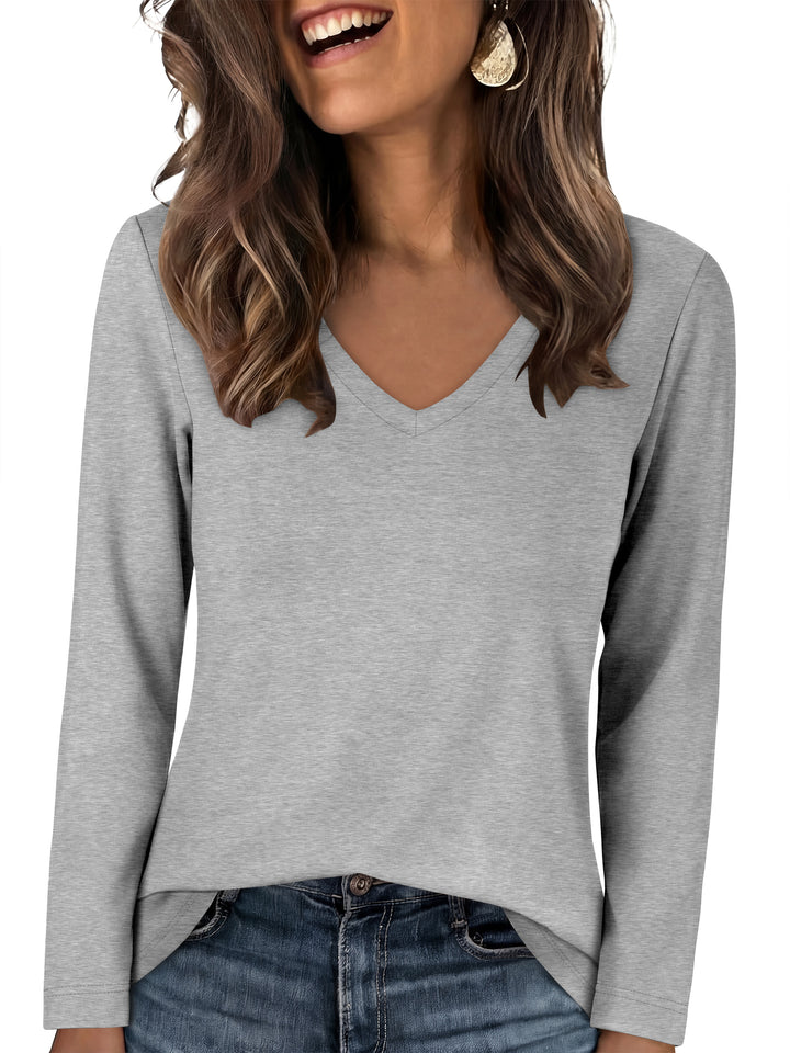 ANRABESS Long Sleeve Shirts for Women, Soft Stretchy Wrinkle-Free V Neck Tops, Fall Casual Tshirts for Work Daily