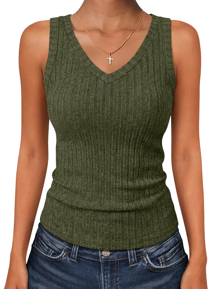 ANRABESS Women’s V Neck Tank Tops, Soft Comfy Ribbed Knit, Slim Fitted Going Out Shirts, Summer Outfits for Travel Work Daily