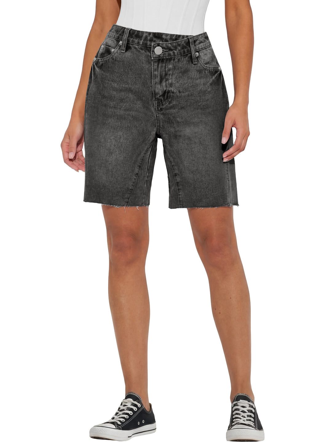 ANRABESS Womens Bermuda Jean Shorts 2026 Summer Knee Length Stretchy Crossover Wide Leg Mid Waisted Casual Denim Shorts Jorts
